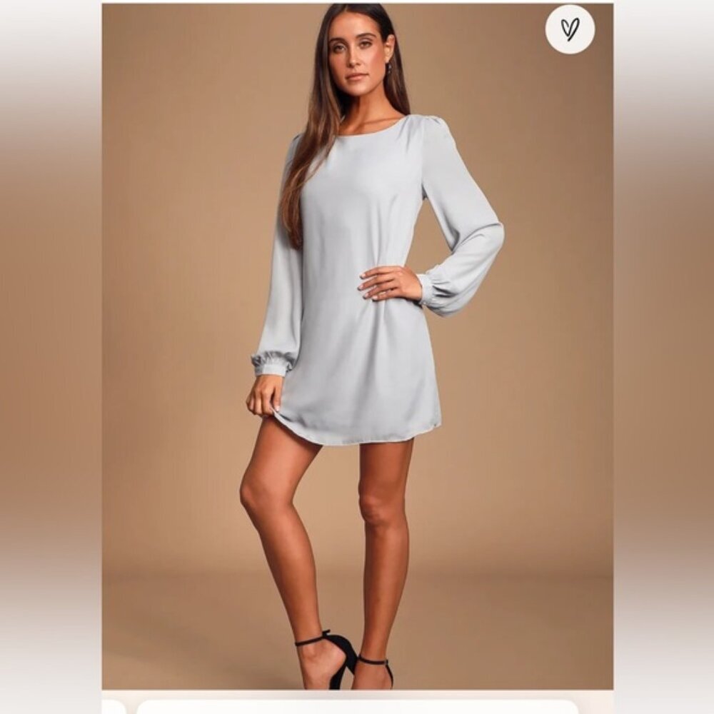 Lulus NEW Situation Shift Mini Dress Puff Sleeves Minimalist Lined Neutral Flowy